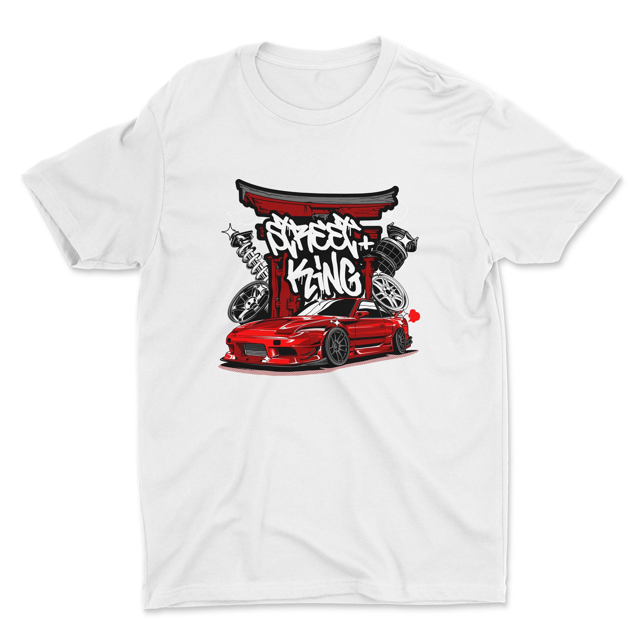 Nissan Silvia 180SX S13 Street King - Car T-Shirt - White.
