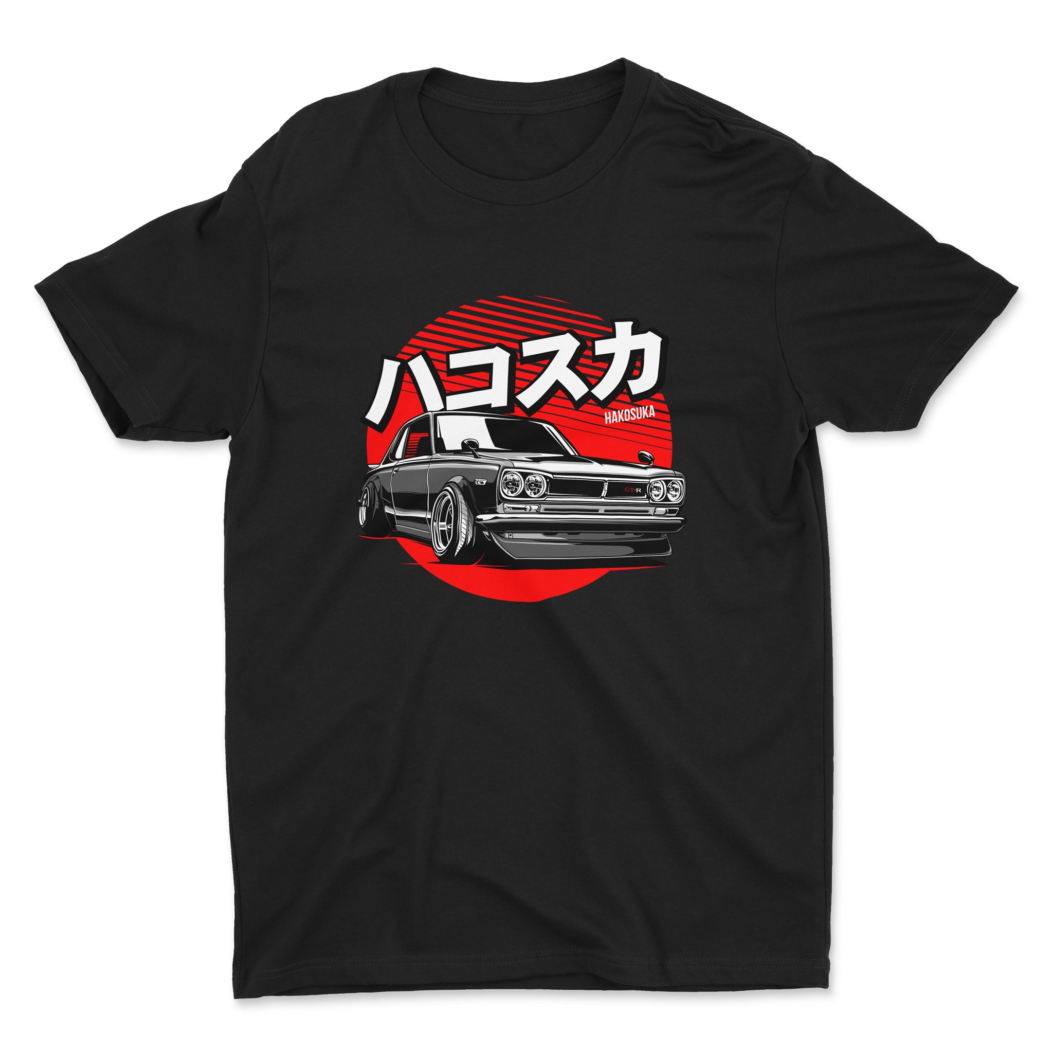 Nissan Skyline GTR Hakosuka - Car T-Shirt - Black. Mockup.