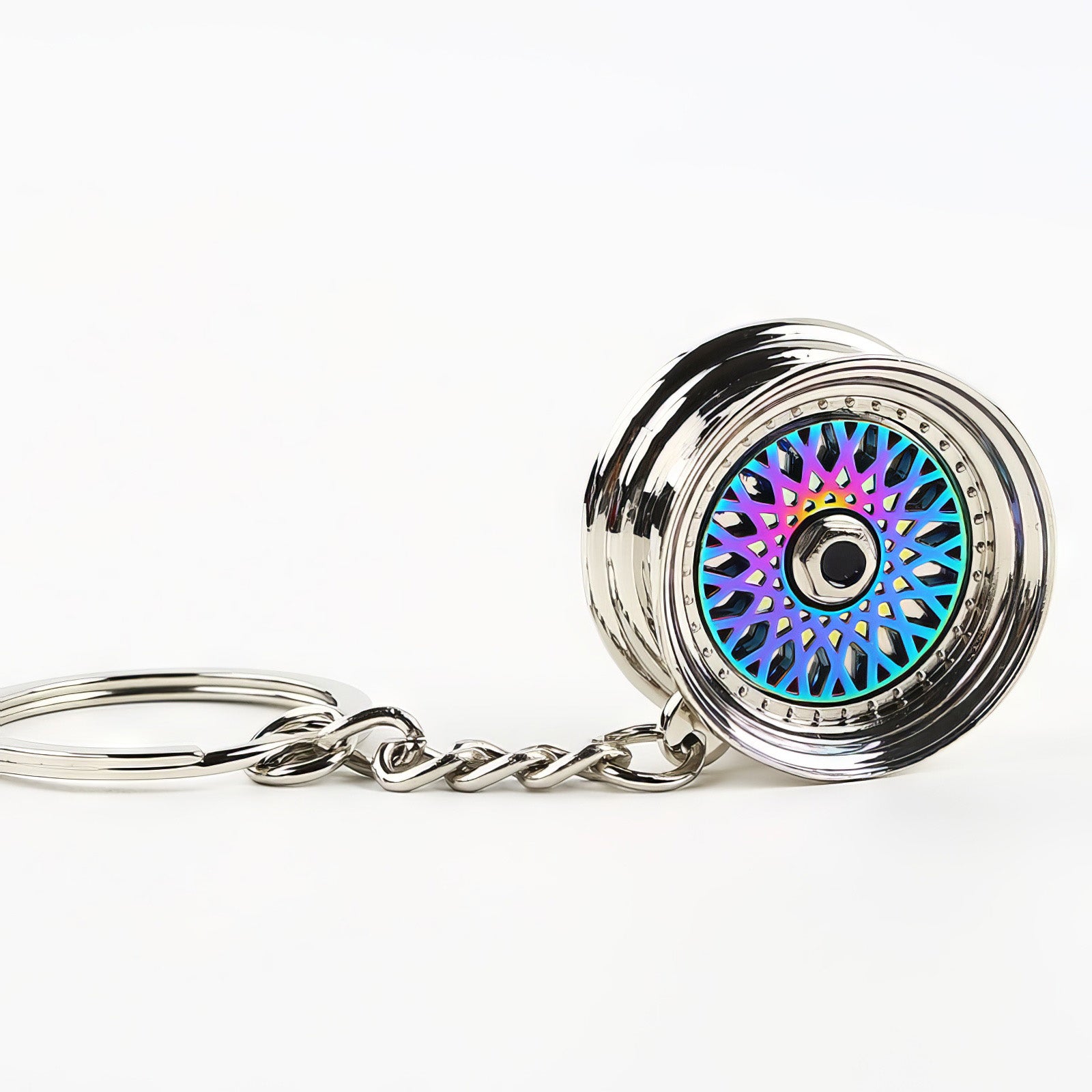 BBS Mesh Wheel keychain with neochrome center.