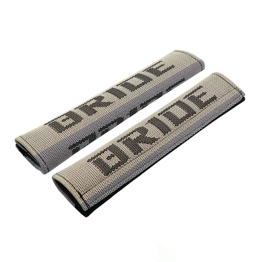 Bride racing fabric seat belt shoulder pads in beige.