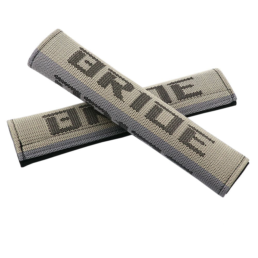 Bride racing fabric seat belt shoulder pads in beige.