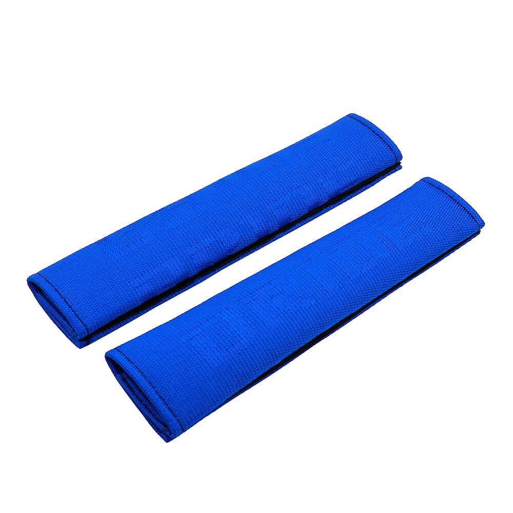 Bride racing fabric seat belt shoulder pads in blue.