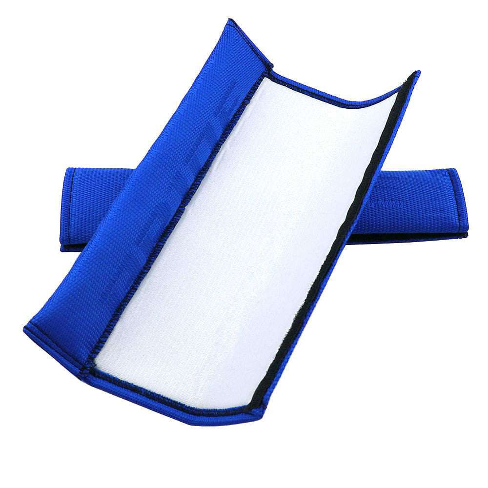 Bride racing fabric seat belt shoulder pads in blue inside.