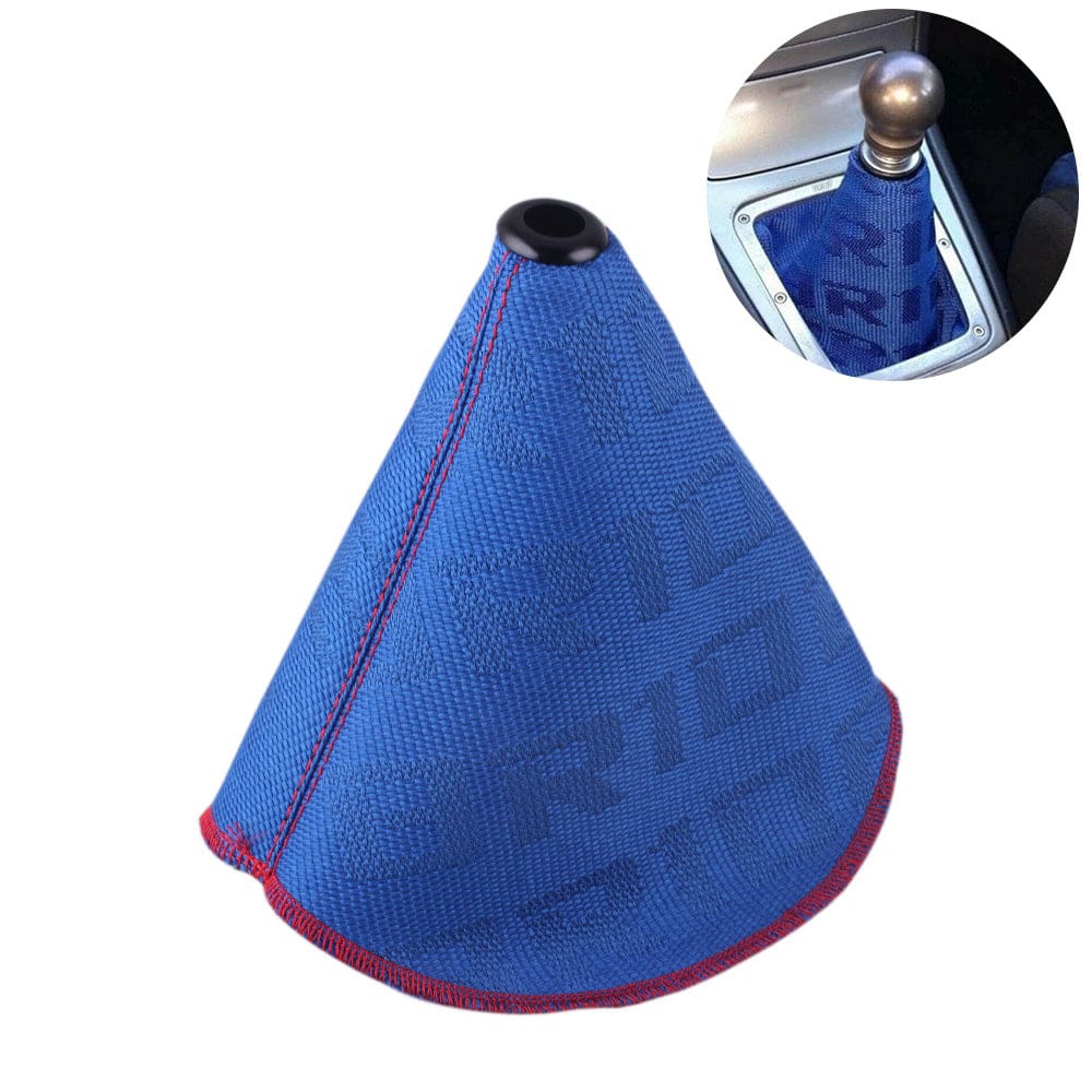 Bride racing JDM gear shift boot cover in blue.