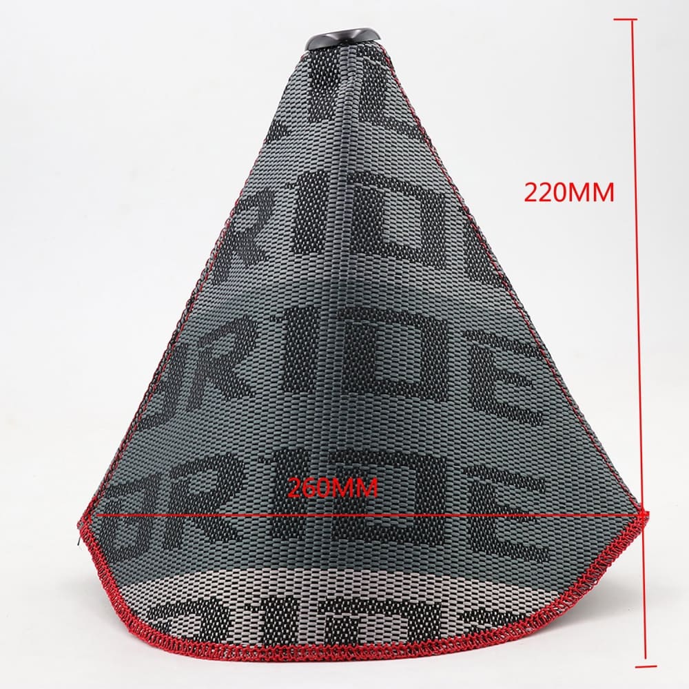 Bride racing JDM gear shift boot cover in gray gradient.
