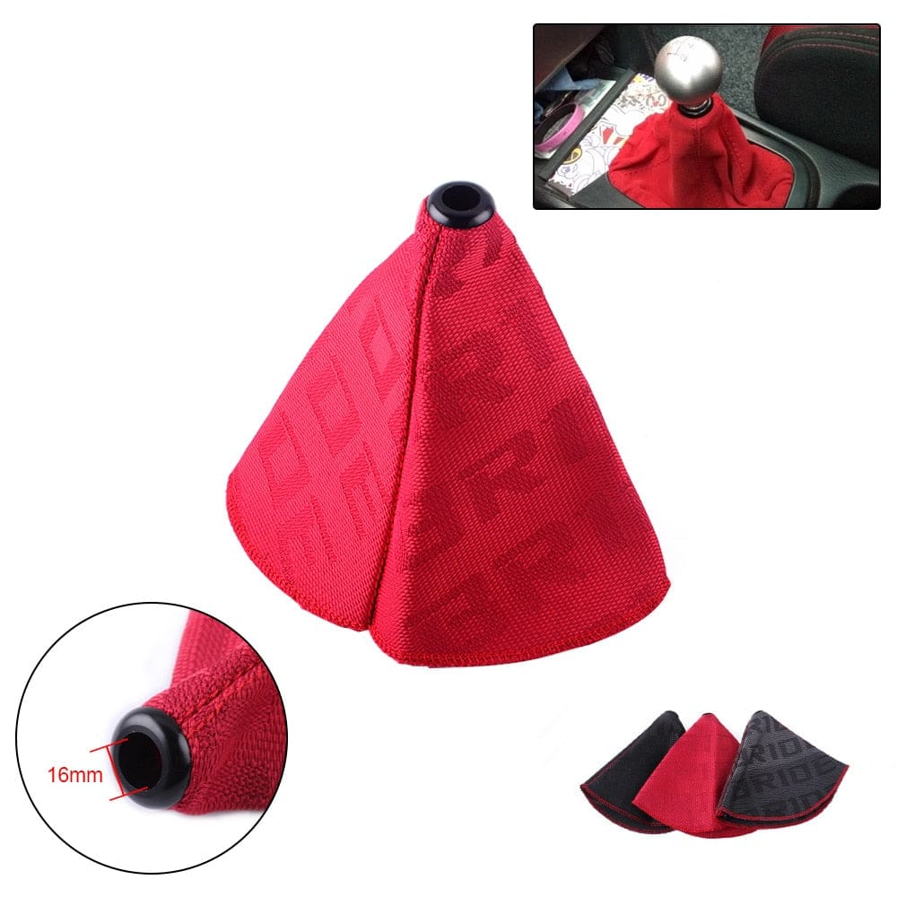 Bride racing JDM gear shift boot cover in red.