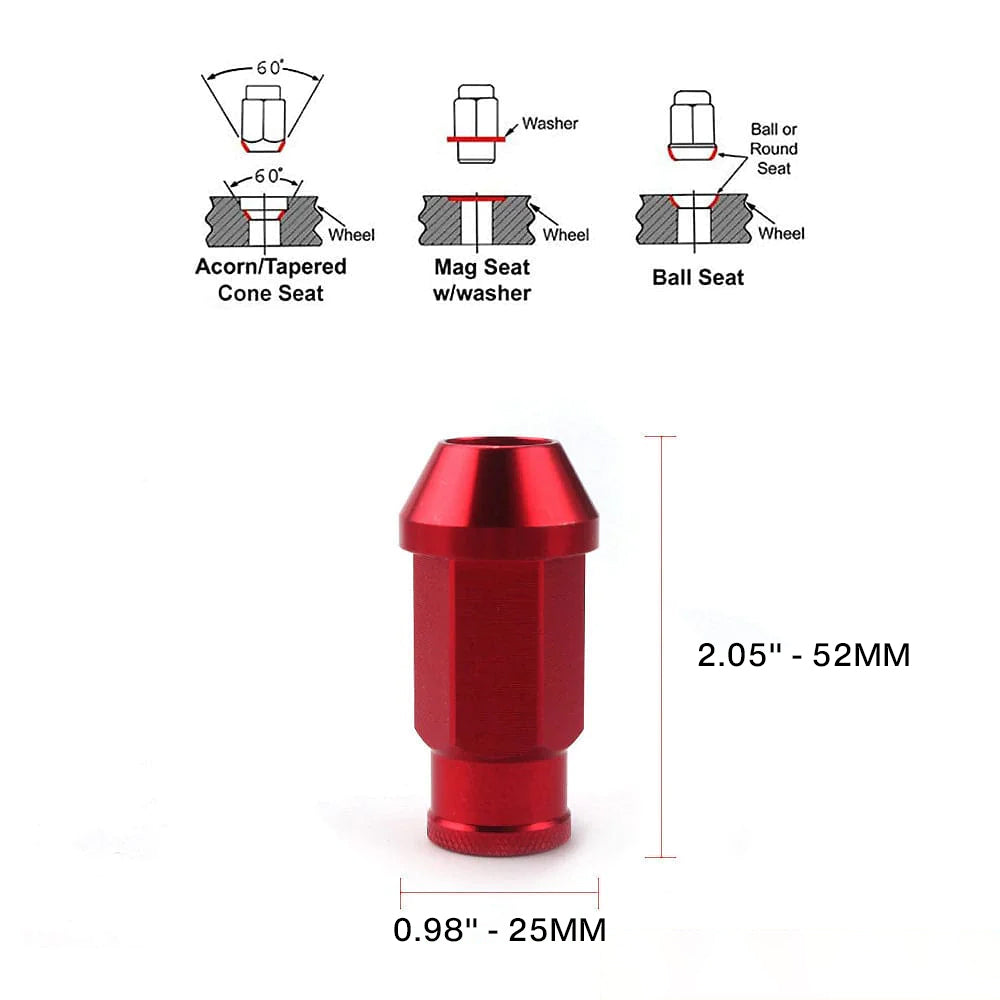 D1 Spec Racing Lug Nuts 52mm in red color.