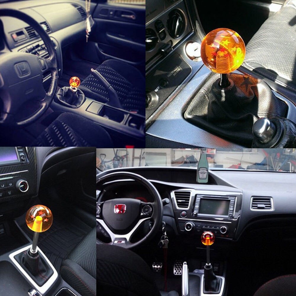 Dragon Ball gear shift knob illustration in car.
