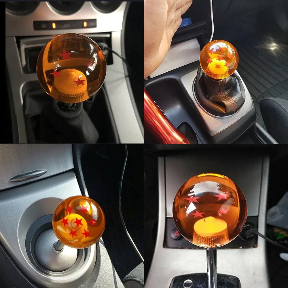 Dragon Ball gear shift knob illustration in car.