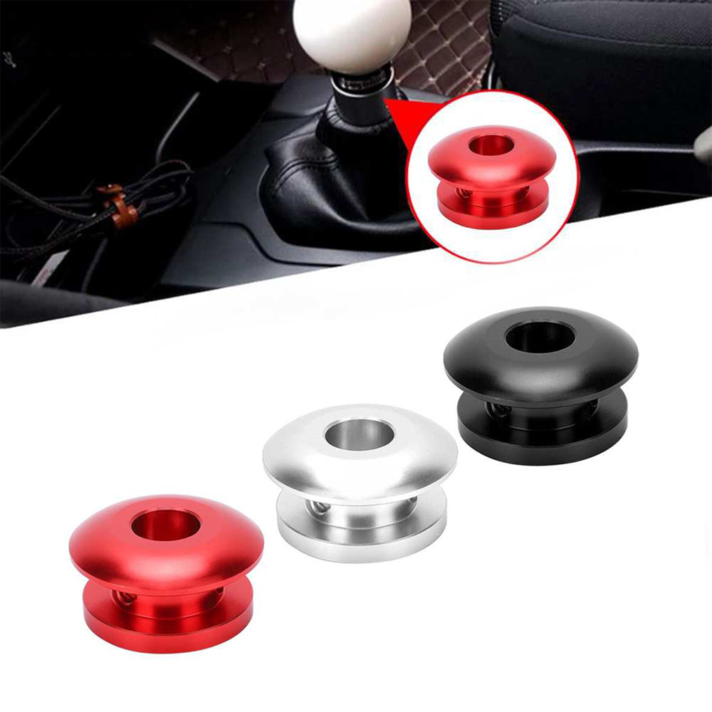 JDM racing shift boot retainer in silver, black, and red.