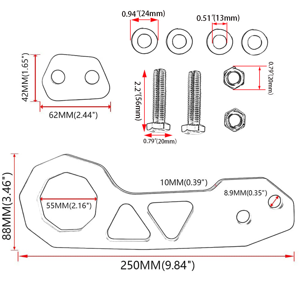 JDM rear tow hook measurements.