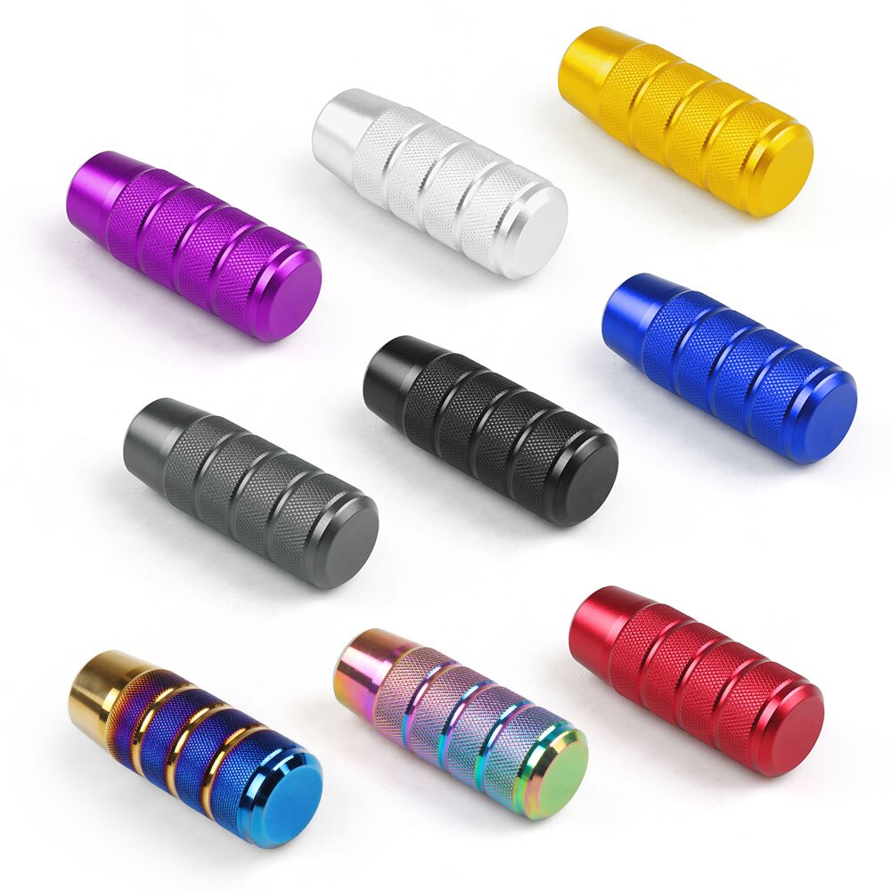 Knurled grip pro gear shift knob 95mm in purple, silver, gold, grey, black, blue, burnt blue, neochrome, and red. 