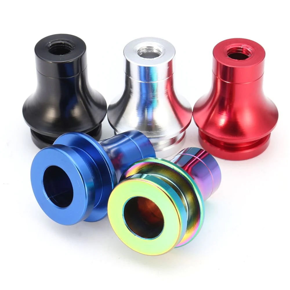 Low profile JDM racing shift boot retainers in black, silver, red, blue, and neochrome.
