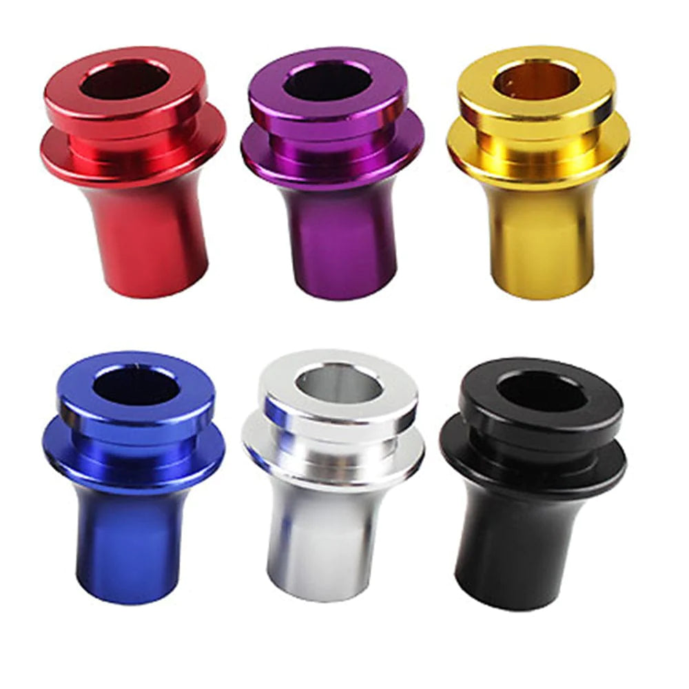 Low profile JDM racing shift boot retainers in red, purple, gold, blue, silver, and black.