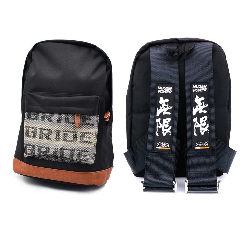 Mugen Bride Backpack with black racing harness straps. 