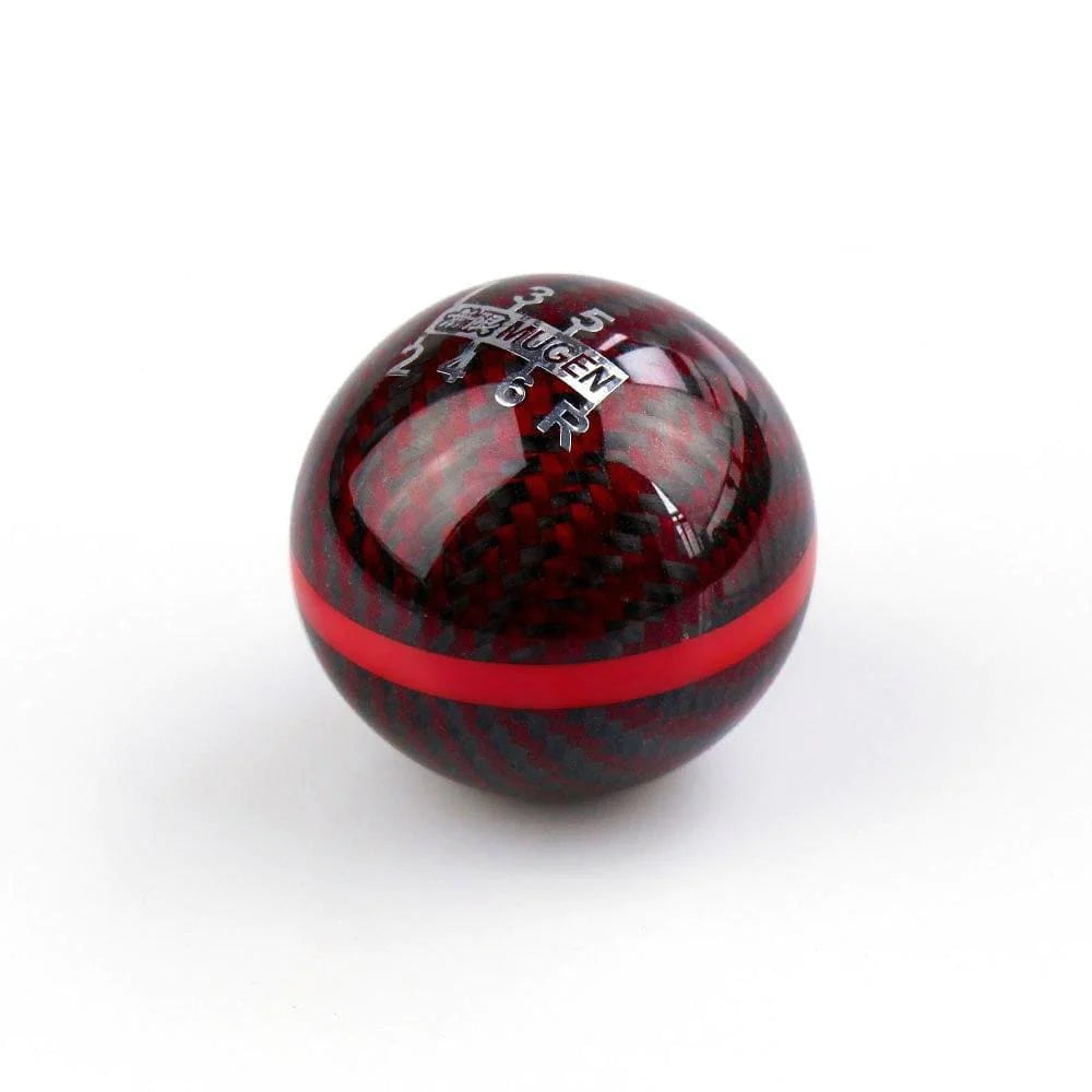 Mugen JDM Type R 6-speed gear shift knob in red with red line.