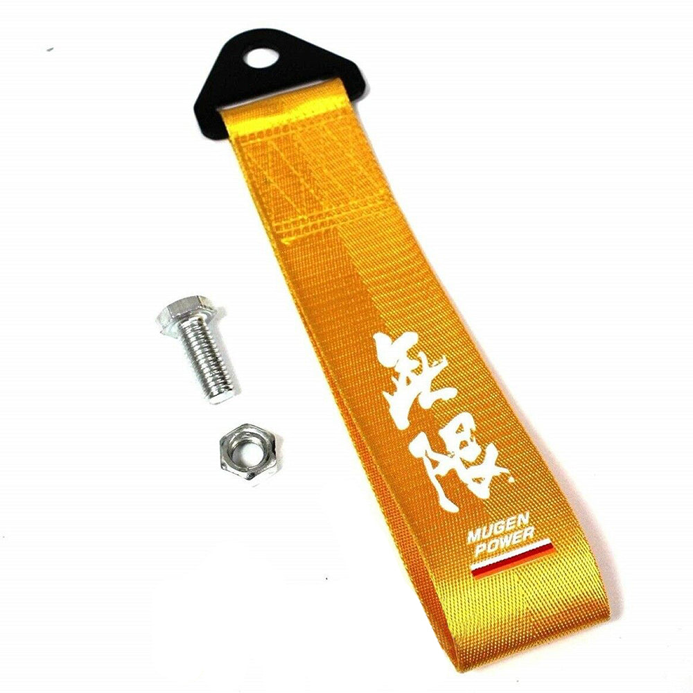 Mugen Power Tow Strap in gold.