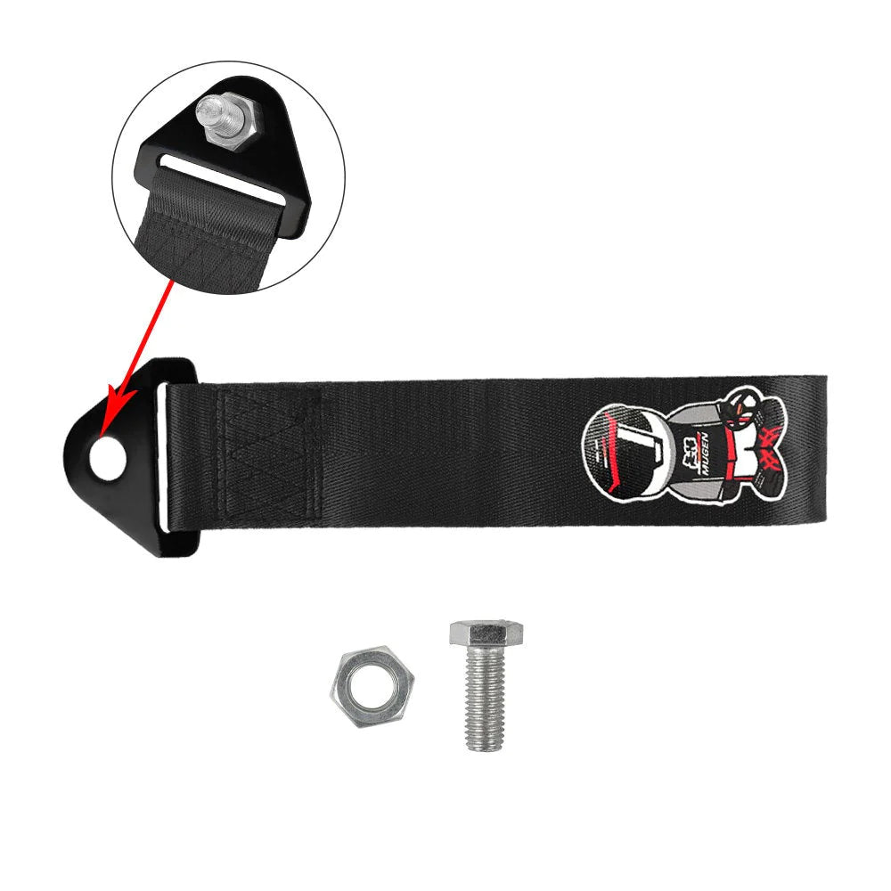 Mugen Power Tow Strap V2 in black.