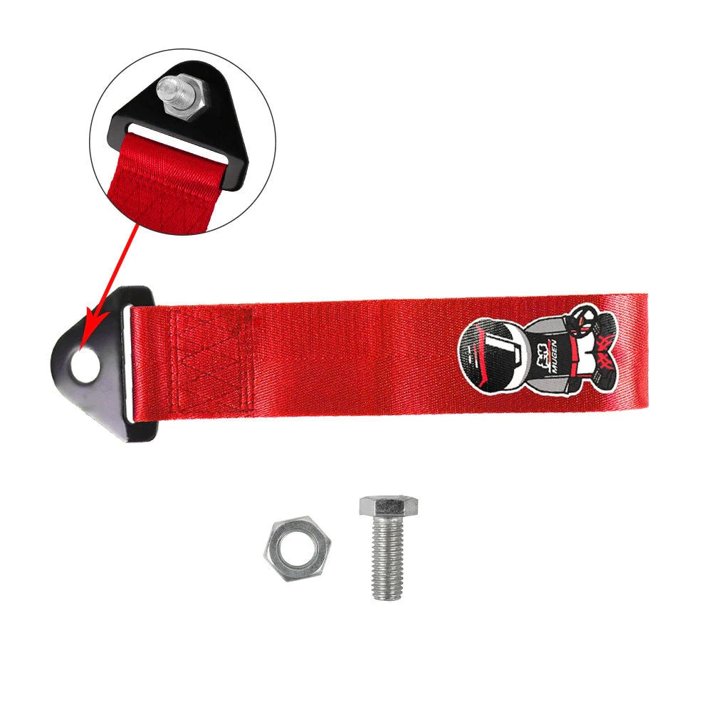 Mugen Power Tow Strap V2 in red.