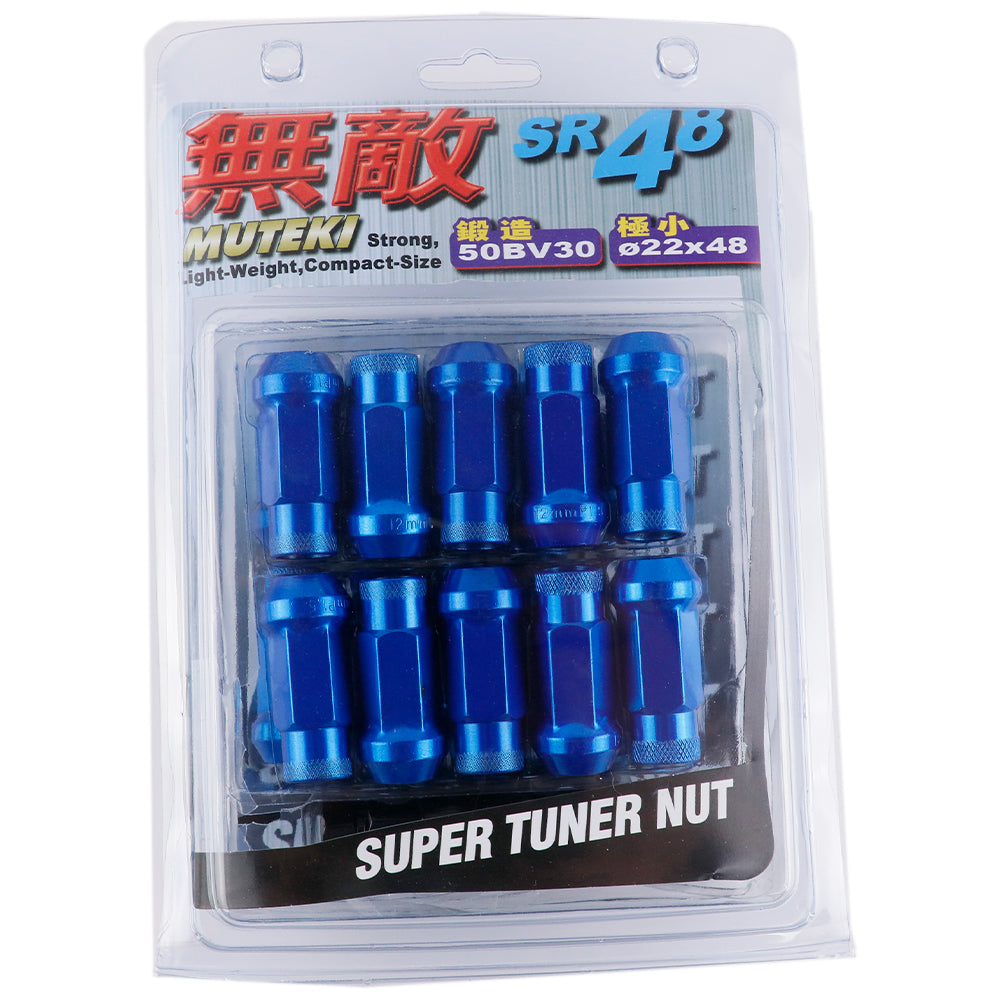 Muteki SR48 Lug Nuts in blue.