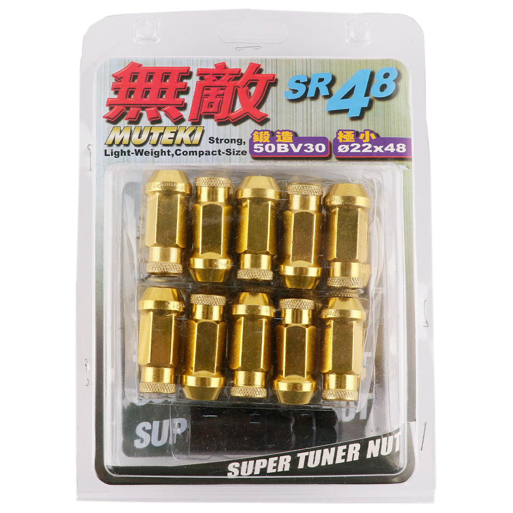 Muteki SR48 Lug Nuts in gold.