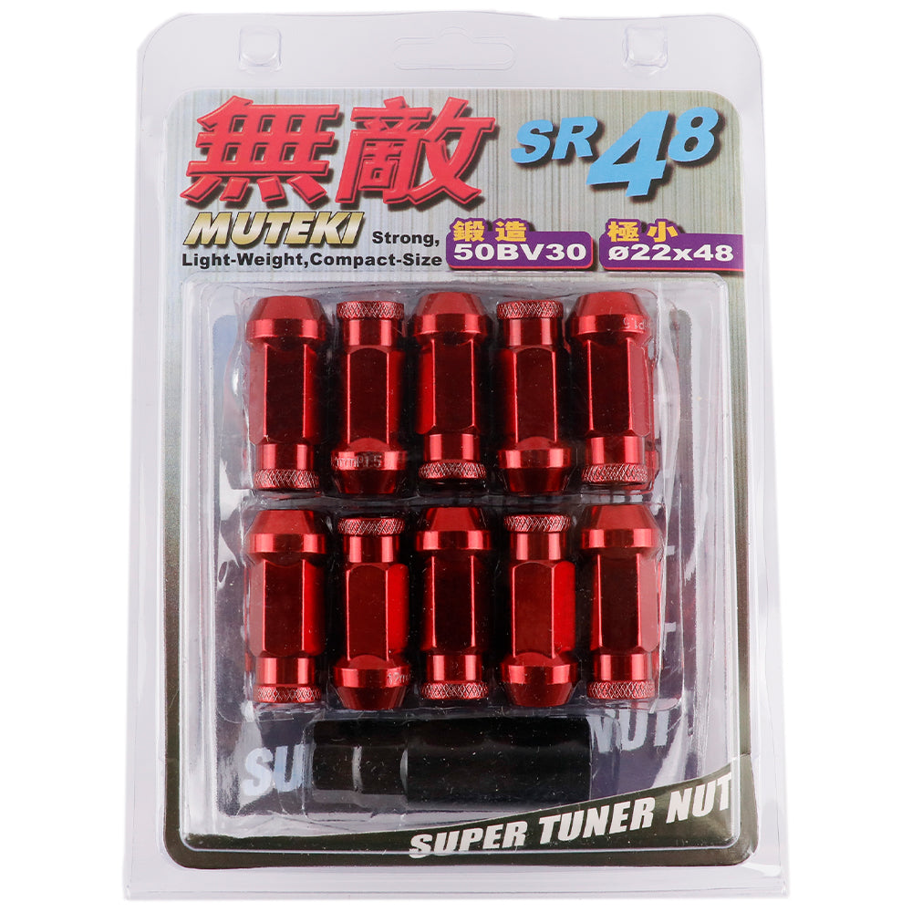 Muteki SR48 Lug Nuts in red.