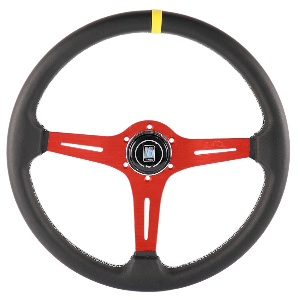 ND racing leather steering wheel with red frame.