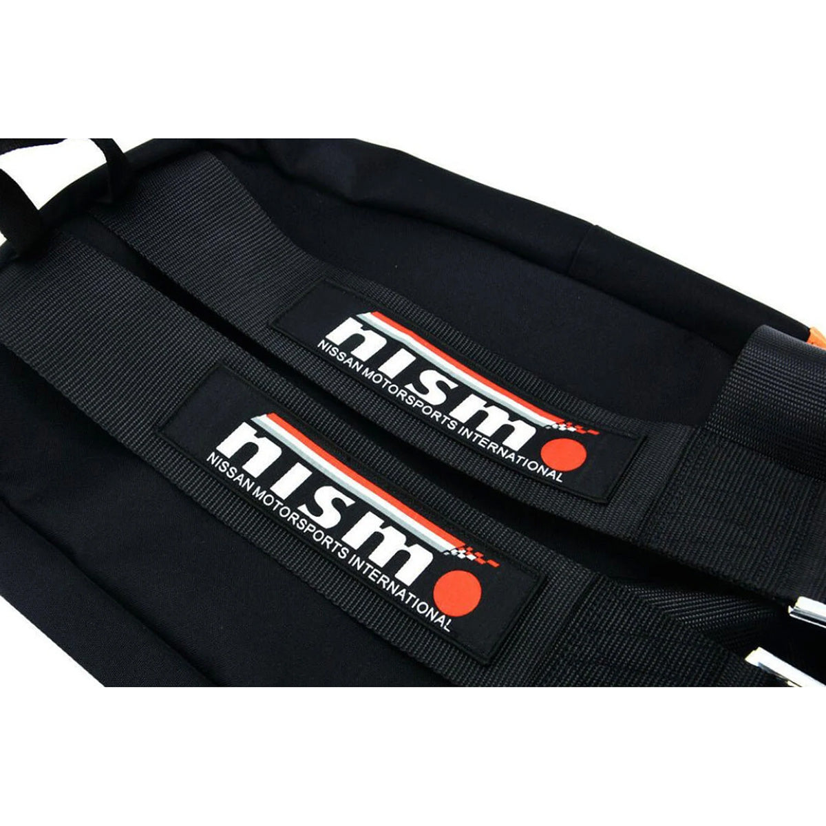 NISMO Bride Backpack with black racing harness straps. 