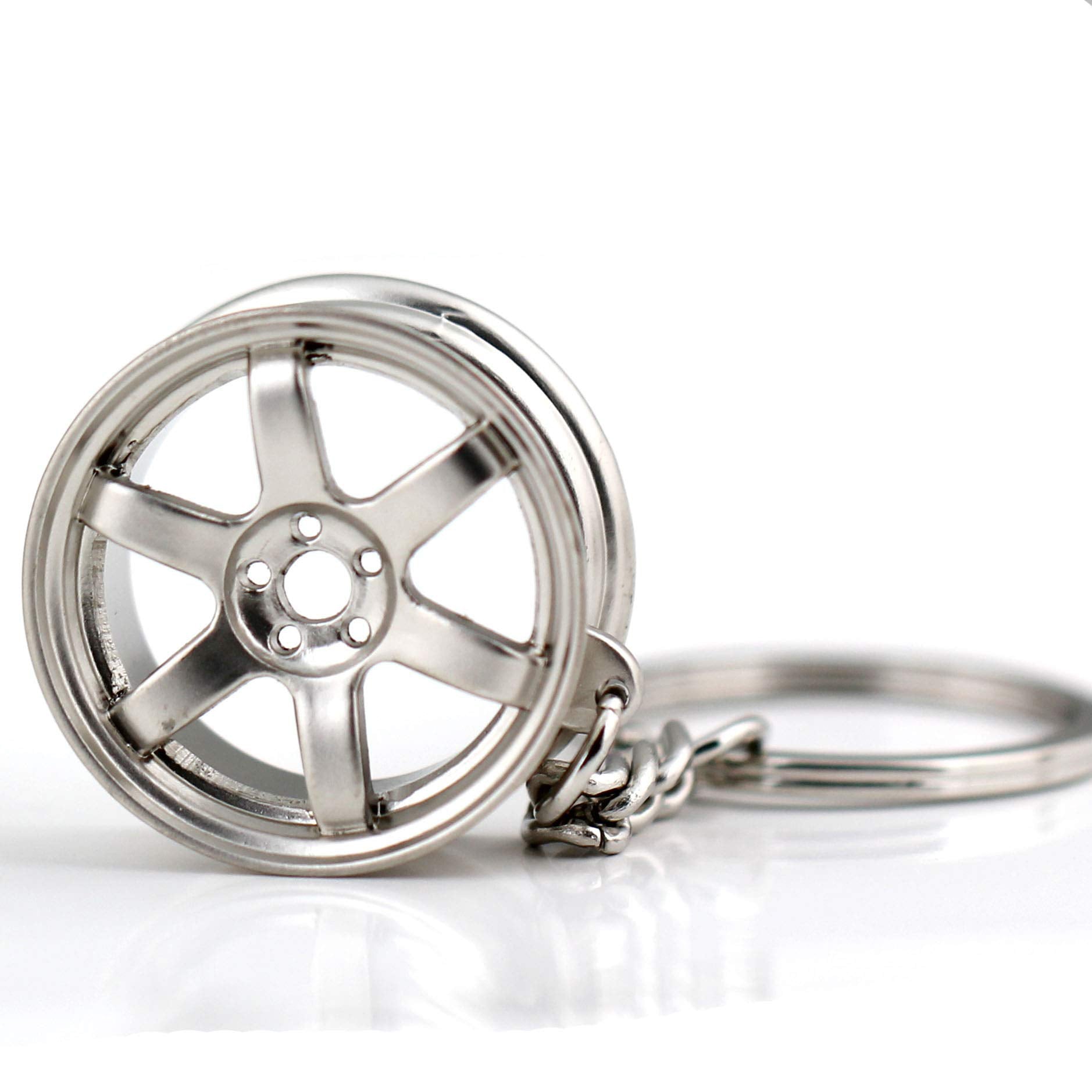 RAYS TE37 Wheel Keychain in silver.