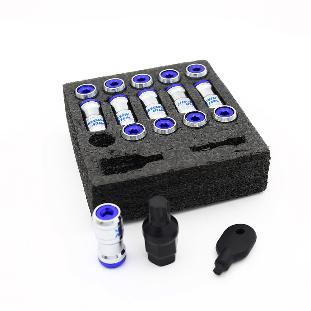 RAYS Volk Racing Formula Lug Nuts in blue.