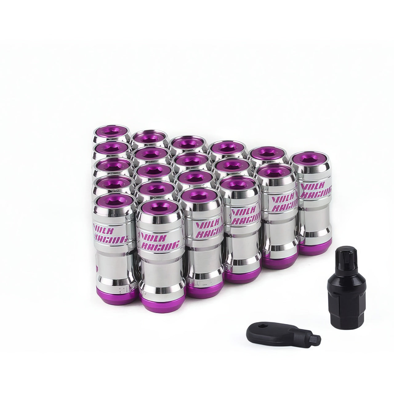 RAYS Volk Racing Formula Lug Nuts in purple.