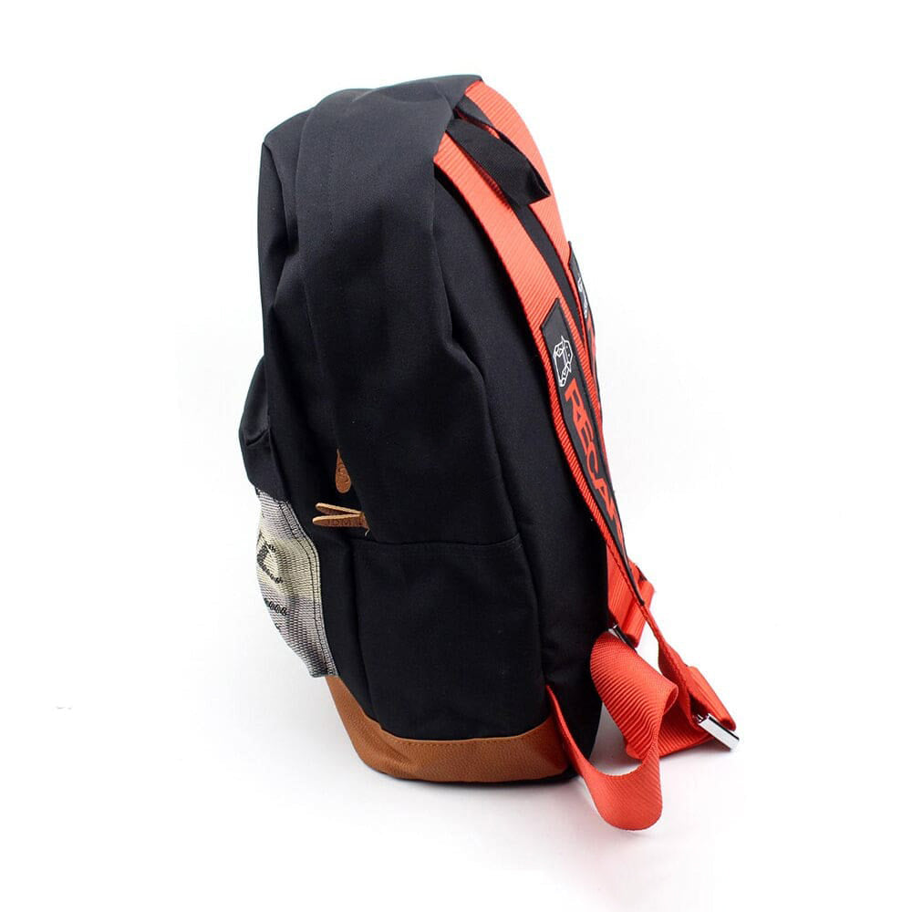 Recaro Bride Backpack with red racing harness shoulder straps. 