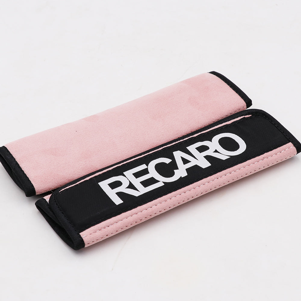 Recaro comfort seat belt shoulder pads in pink.