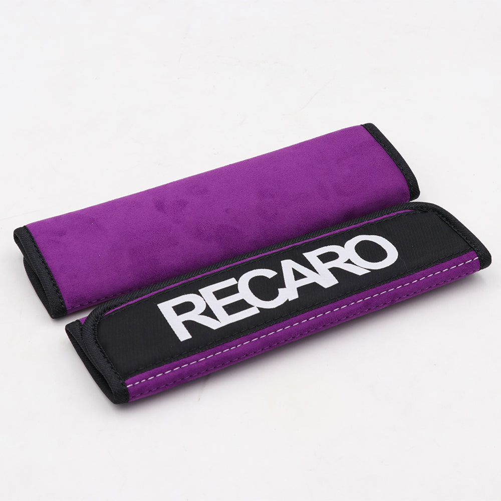 Recaro comfort seat belt shoulder pads in purple.