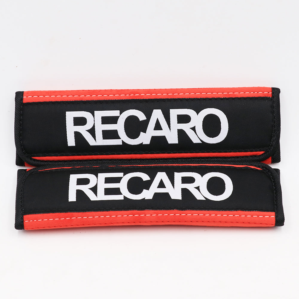 Recaro comfort seat belt shoulder pads in red.