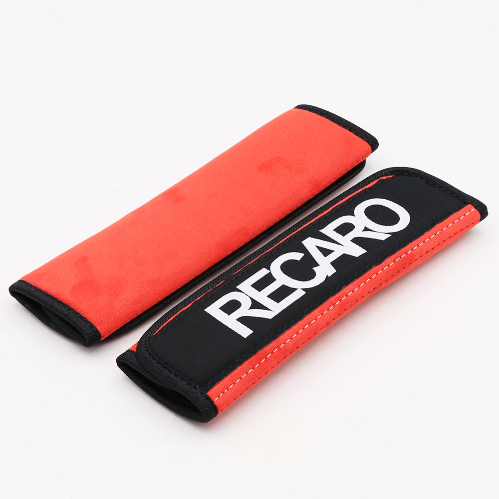 Recaro comfort seat belt shoulder pads in red.