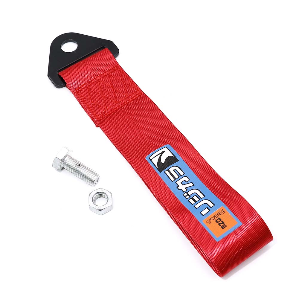 Red JDM Spoon Sports Style Tow Strap - Universal Drift / Racing Towing Hook