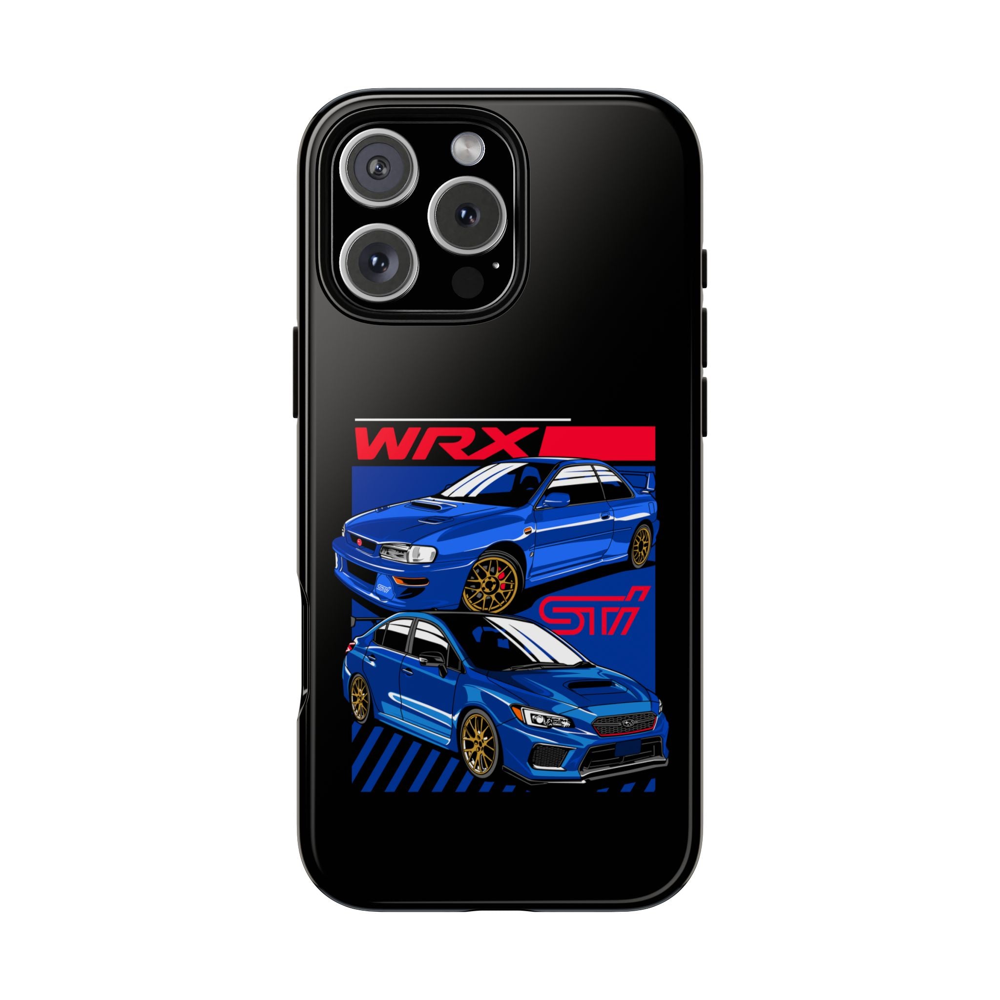 Black phone case with Subaru Impreza WRX STI design.