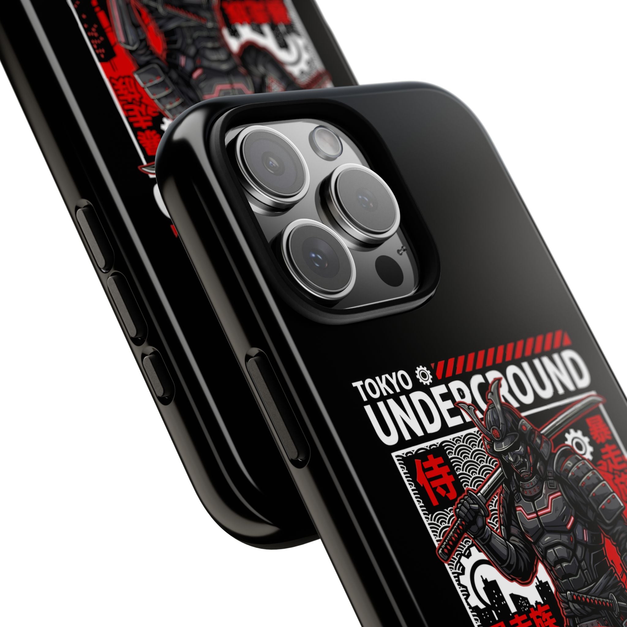 Phone case with 'Tokyo Underground' design featuring a robot and red text.