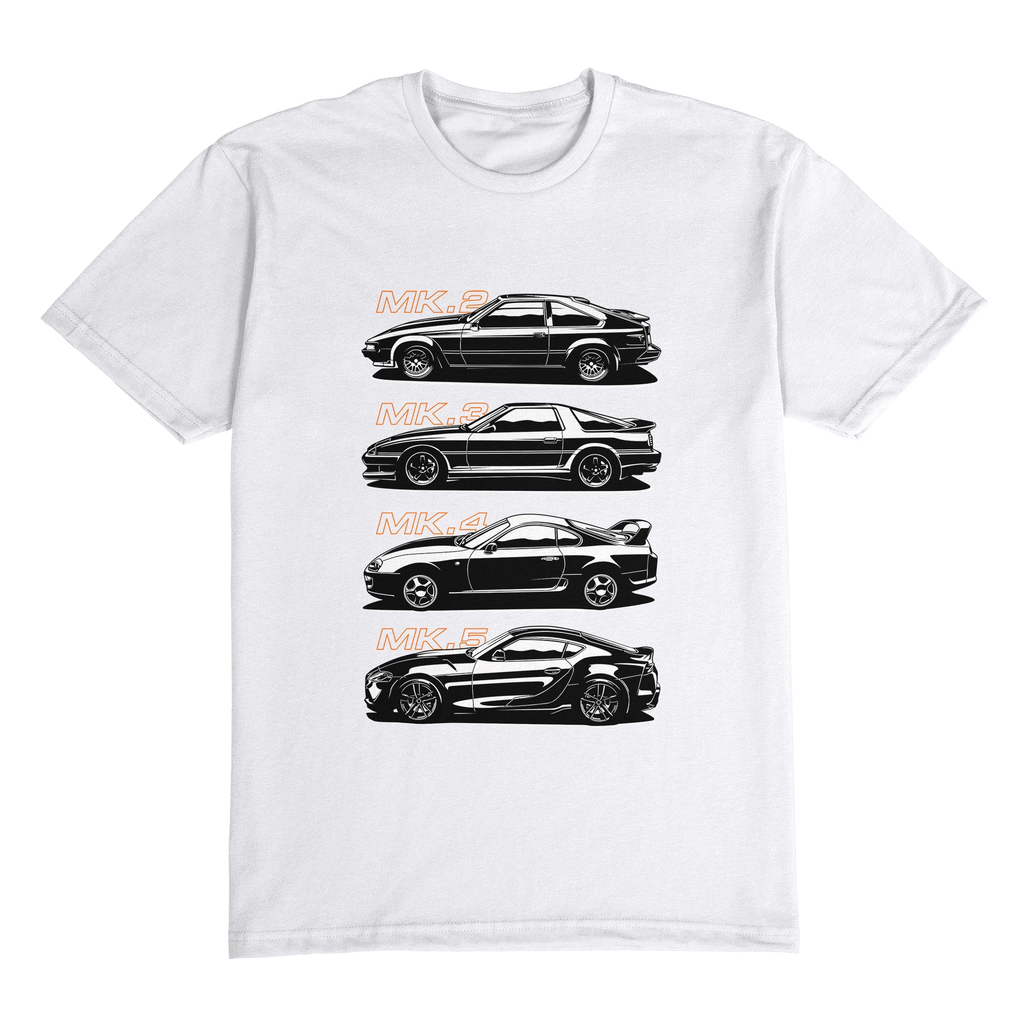 Toyota Supra History MK2, MK3, MK4, MK5 Car t-shirt in White