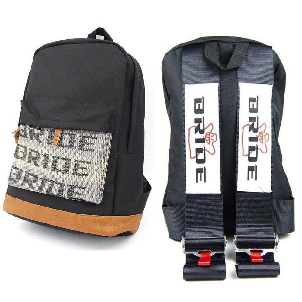 Bride JDM Backpack - Black Racing Harness Straps with brown leather bottom