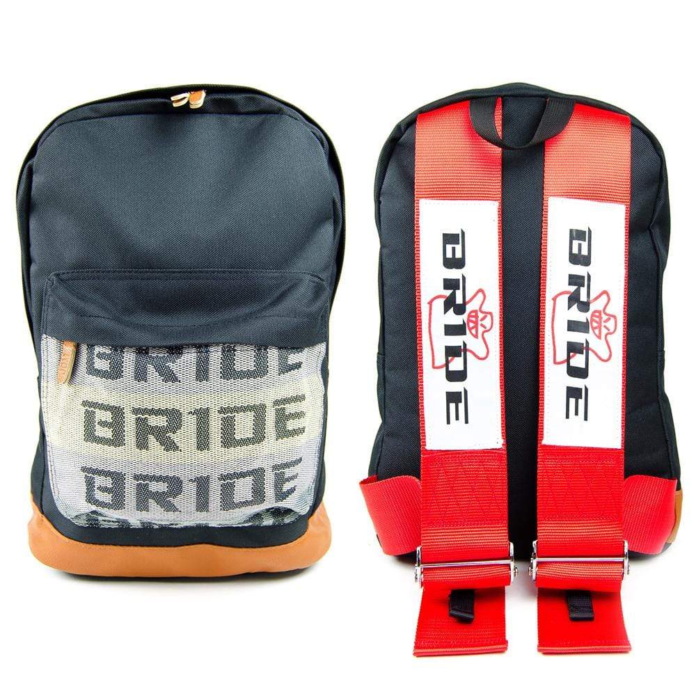 Bride JDM Backpack - Red Racing Harness Straps with brown leather bottom