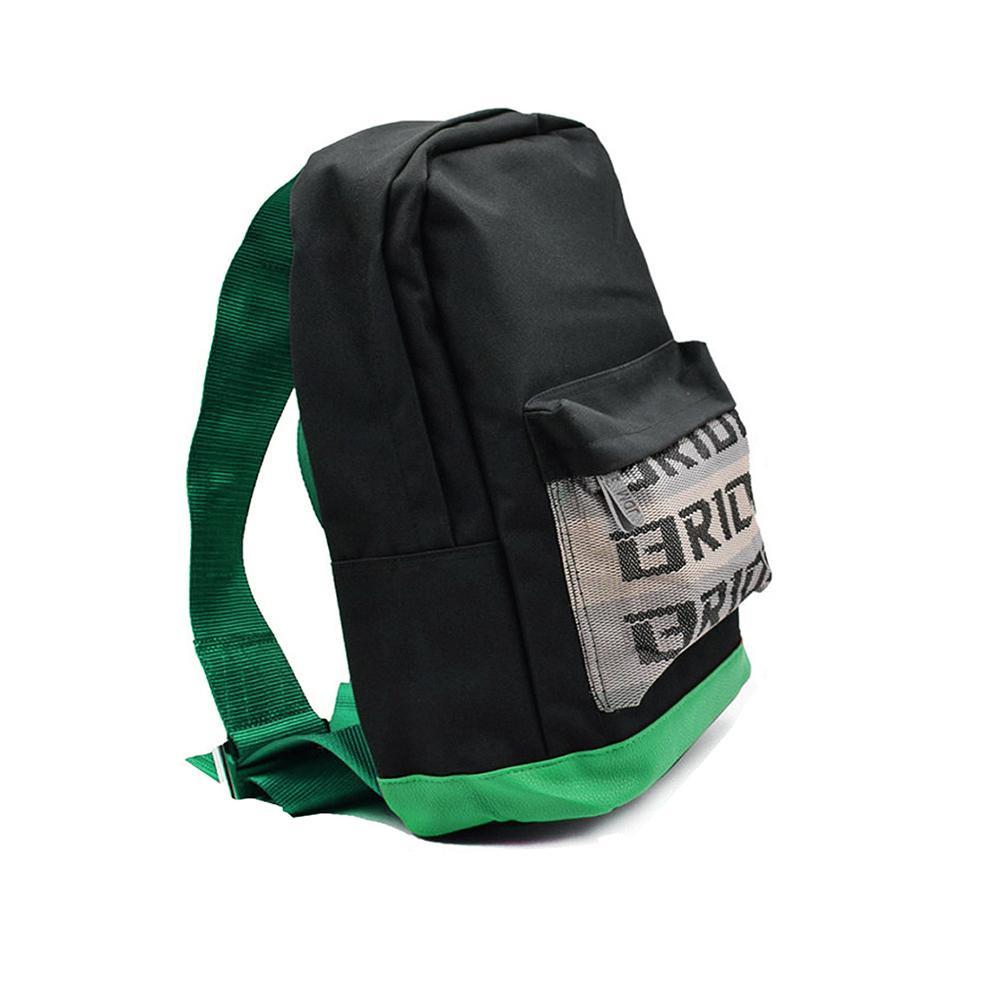 JDM Backpack with green racing harness straps and green leather bottom