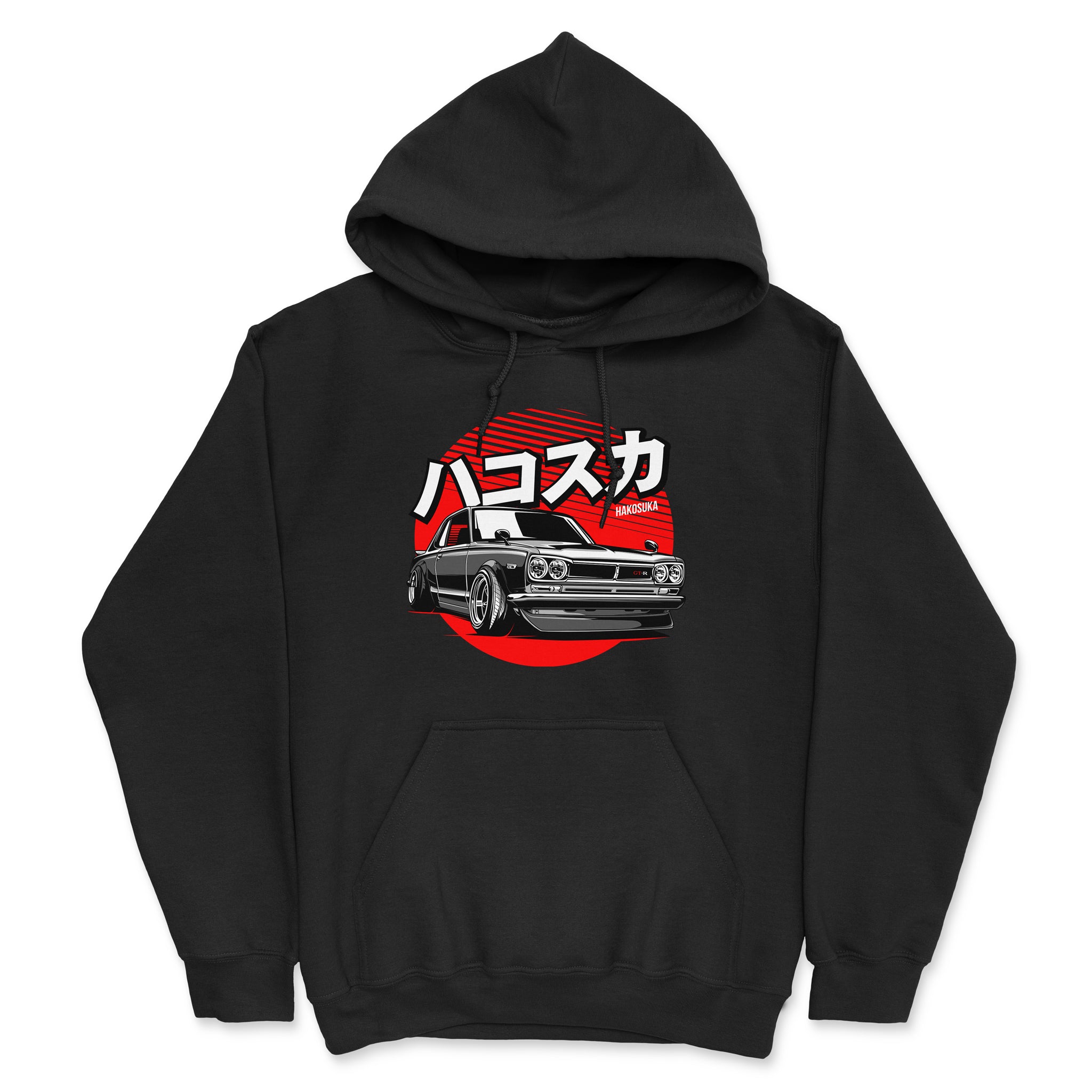 Nissan Skyline GTR Hakosuka Car Hoodie in black.