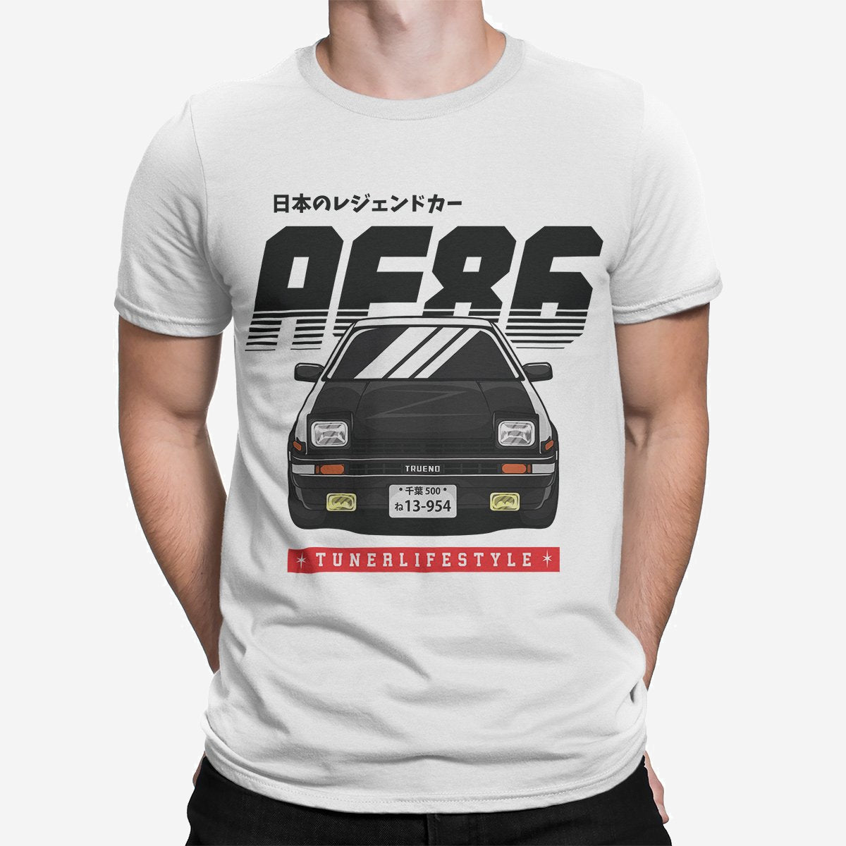 Toyota AE86 Trueno V2 - Car T-Shirt - White Mockup