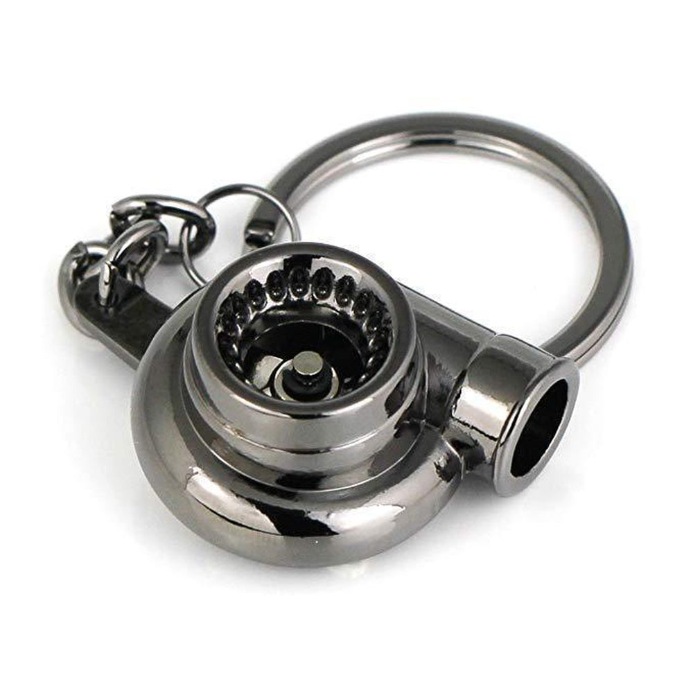 Turbocharger car keychain in black.