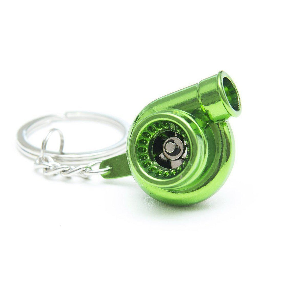 Turbocharger car keychain in green.