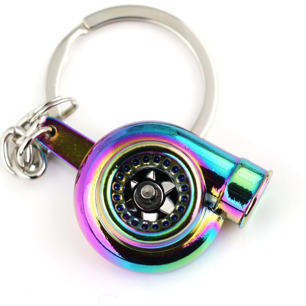 Turbocharger car keychain in neochrome.