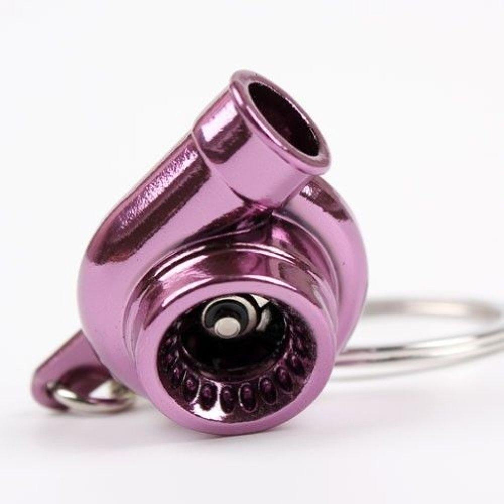 Turbocharger car keychain in purple.